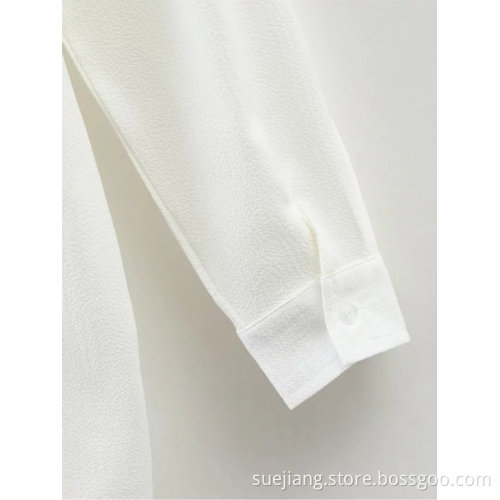 Shoulder-Exposed Long Sleeve Crepe Chiffon Shirt